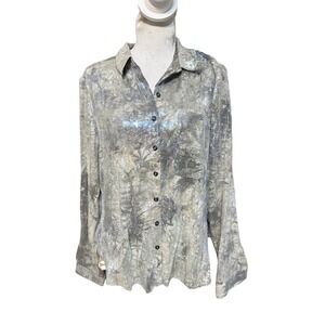 Pilcro Metallic Silver-Sequin Button-Down Shirt